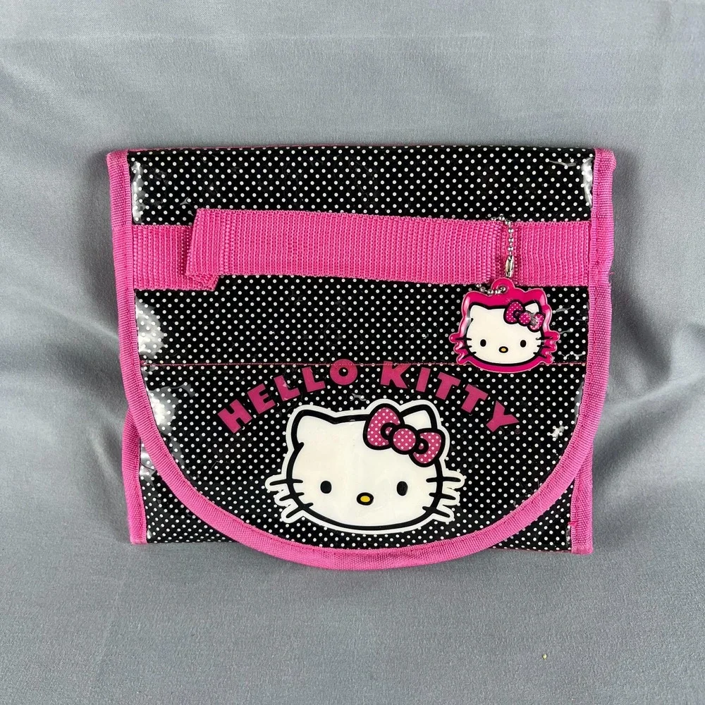 Sanrio Hello Kitty Travel Toiletry Bag Girls Black Polka Dot Roll Up Organizer
